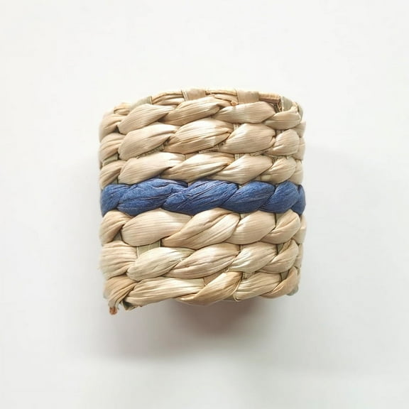 ERDOUY Family Hotel Restaurant Desktop Decoration Napkin Rings, Puff Woven Napkin Button Cloth Rings Straw Woven Napkin Rings -6 pieces (blue)