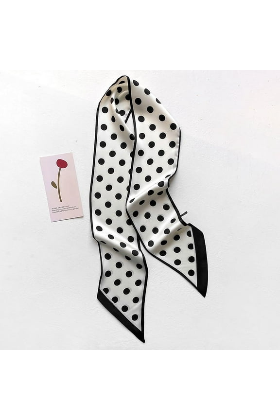 Fashion Bag Handbag Handle Ribbon Scarf Polka Dot Printing Neckerchief ScarfWhite
