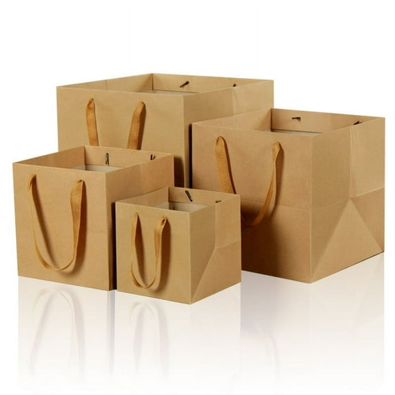 ERDOUY Gift, flowers, gift box packaging bag, square wide bottomed kraft paper flower cake gift handbag (brown, 17 * 17 * 17cm)