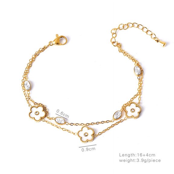 ERDOUY Handmade Beaded Bracelet, Suitable for Both Men and Women, Double layered Water Diamond Titanium Steel Hollow Life Tree Frosted Butterfly Flower Eye Bracelet (Gold, Flower Style)