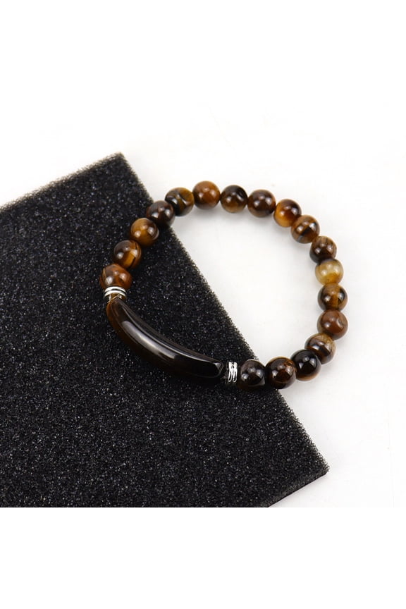 Handmade Beaded Bracelet, Suitable for Men and Women, Natural Stone Ball Bracelet Elastic String Natural Crystal Bracelet (Brown)