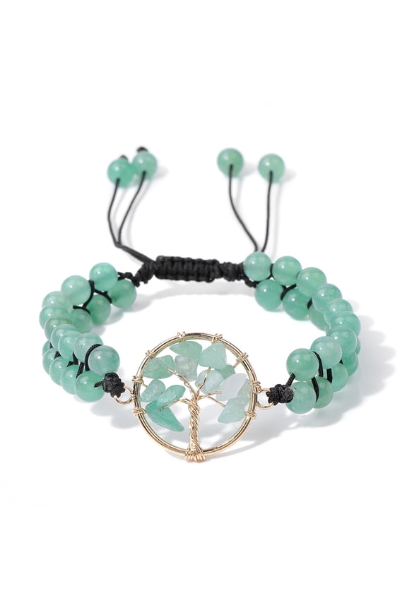 Handmade Beaded Bracelet, Suitable for Men and Women, Vintage Handwoven Natural Stone Beaded Life Tree Bracelet Adjustable (Green)