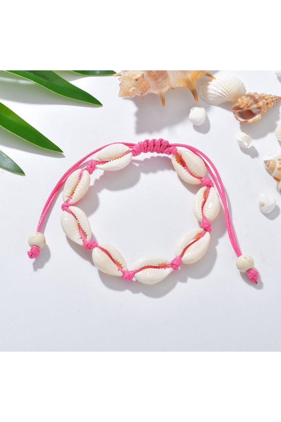 Handmade Seashell Bracelet Bangles, Size Adjustable for Women Beach Jewelry-Pink