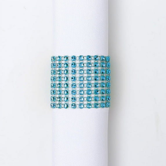 ERDOUY Hotel Restaurant Set Up 8 Rows of Mesh Diamond Napkin Buckles for Festivals and Wedding Supplies Simulated Diamond Decorative Napkin Rings (Light Blue, 30 pieces)