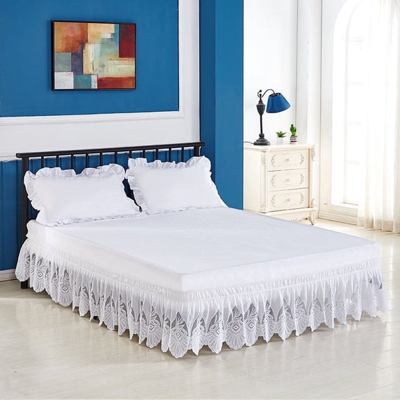 ERDOUY Lace White Bed Skirt, Queen Size 597815IN Elastic Bed Skirt, 1 Piece Lace Design Dust Ruffle No Bed Top Cover,Style A