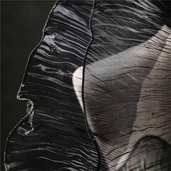 ERDOUY Magic Color Wave Pleated Organza Fabric 19.7x5.9", Decorative Craft Material for Sewing, Stage Outfits & Headwear Accessories,Black