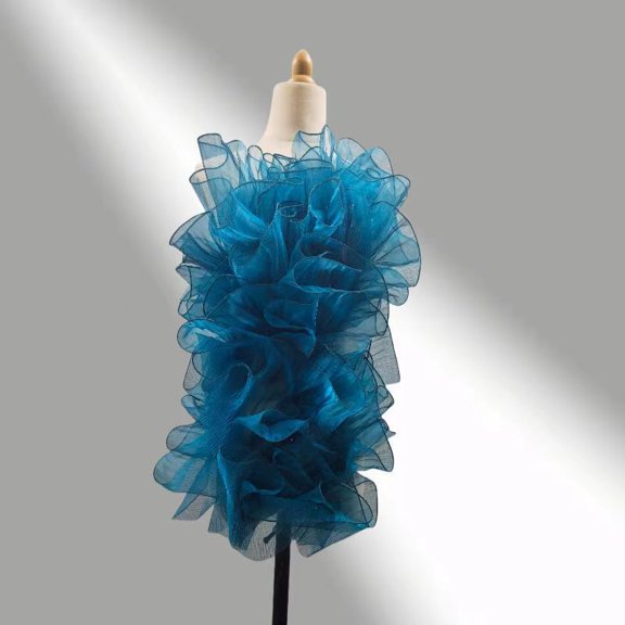 ERDOUY Magic Color Wave Pleated Organza Fabric 19.7x5.9", Decorative Craft Material for Sewing, Stage Outfits & Headwear Accessories,Blue