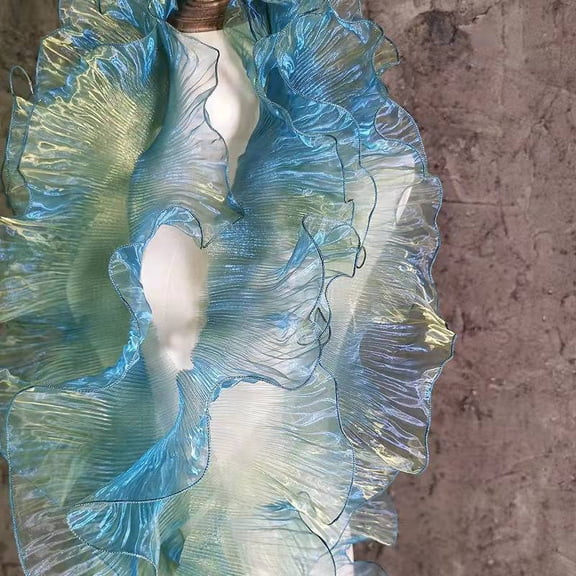 ERDOUY Magic Color Wave Pleated Organza Fabric 19.7x5.9", Decorative Craft Material for Sewing, Stage Outfits & Headwear Accessories,Cyan
