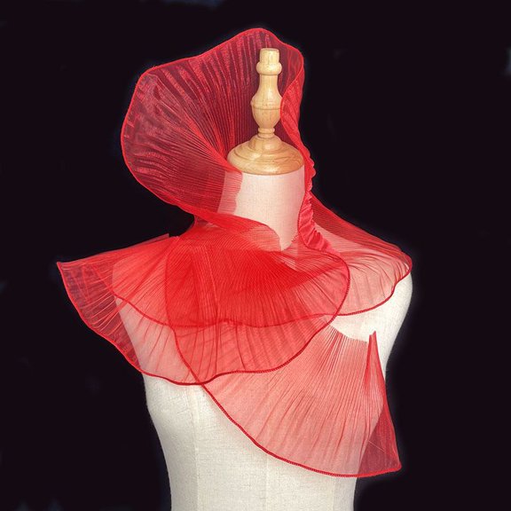 ERDOUY Magic Color Wave Pleated Organza Fabric 19.7x5.9", Decorative Craft Material for Sewing, Stage Outfits & Headwear Accessories,Red