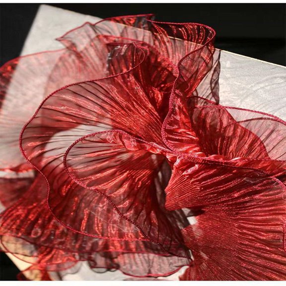 ERDOUY Magic Color Wave Pleated Organza Fabric 19.7x5.9", Decorative Craft Material for Sewing, Stage Outfits & Headwear Accessories,Wine Red