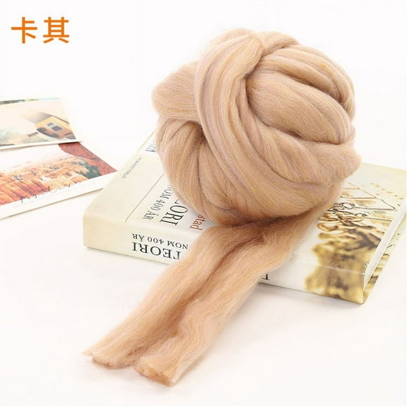 ERDOUY Merino Wool Roving 2.2 lb for Spinning | Soft Chunky Jumbo Yarn for Arm Knitting Blanket Felting Core, Carded StuffingKhaki