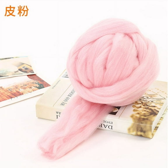 ERDOUY Merino Wool Roving 2.2 lb for Spinning | Soft Chunky Jumbo Yarn for Arm Knitting Blanket Felting Core, Carded StuffingLight Pink