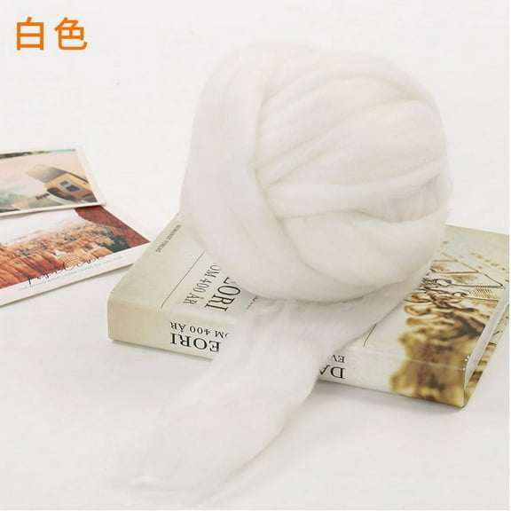 ERDOUY Merino Wool Roving 2.2 lb for Spinning | Soft Chunky Jumbo Yarn for Arm Knitting Blanket Felting Core, Carded StuffingWhite