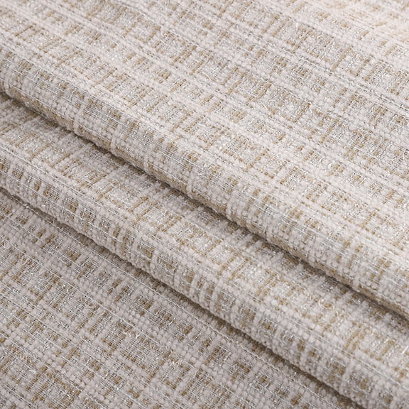 ERDOUY Metallic Tweed Plaid Checkered Woven Sewing Fabric, Multi-Purpose Material for DIY Clothing, Bags, Coats, Quilting & Craft Projects,Light Coffee Color
