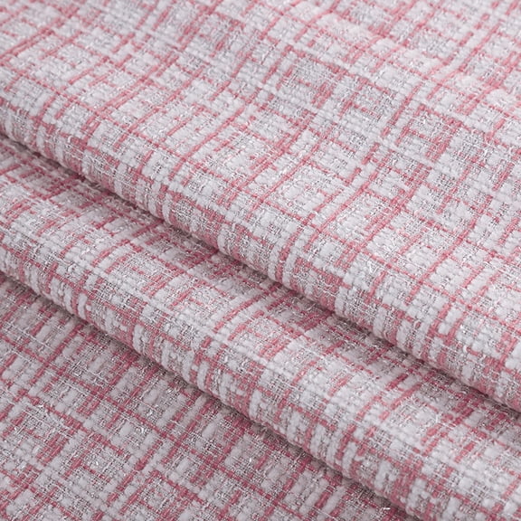 ERDOUY Metallic Tweed Plaid Checkered Woven Sewing Fabric, Multi-Purpose Material for DIY Clothing, Bags, Coats, Quilting & Craft Projects,Light Pink