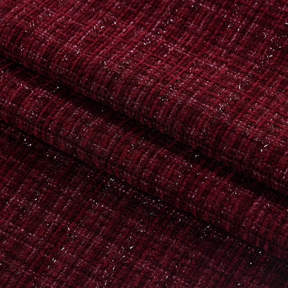 ERDOUY Metallic Tweed Plaid Checkered Woven Sewing Fabric, Multi-Purpose Material for DIY Clothing, Bags, Coats, Quilting & Craft Projects,Wine Red
