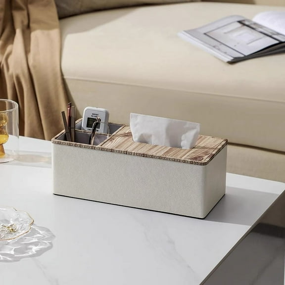ERDOUY Multi-Function Tissue Box Cover, Leather Tissue Box Holder, Rectangular Tissue Box Covers for Kleenex, Napkin, Rectangle Tissue Holder for Bathroom Home Office 11.42*5.31*4.13in(Beige)