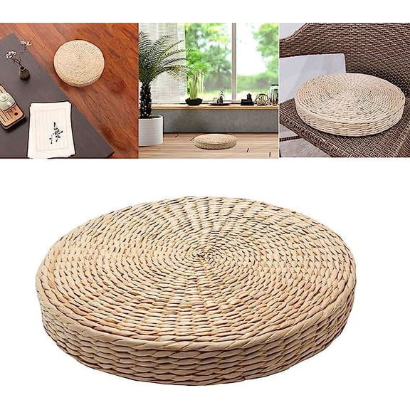 ERDOUY Natural Woven Grass Cushion - Pillow Floor Mat - Round Braided Pad - Handmade Straw Woven Rush Yoga Mat - Flat Seat Cushion for Garden Dining Room Living Room Home Decor(Beige)
