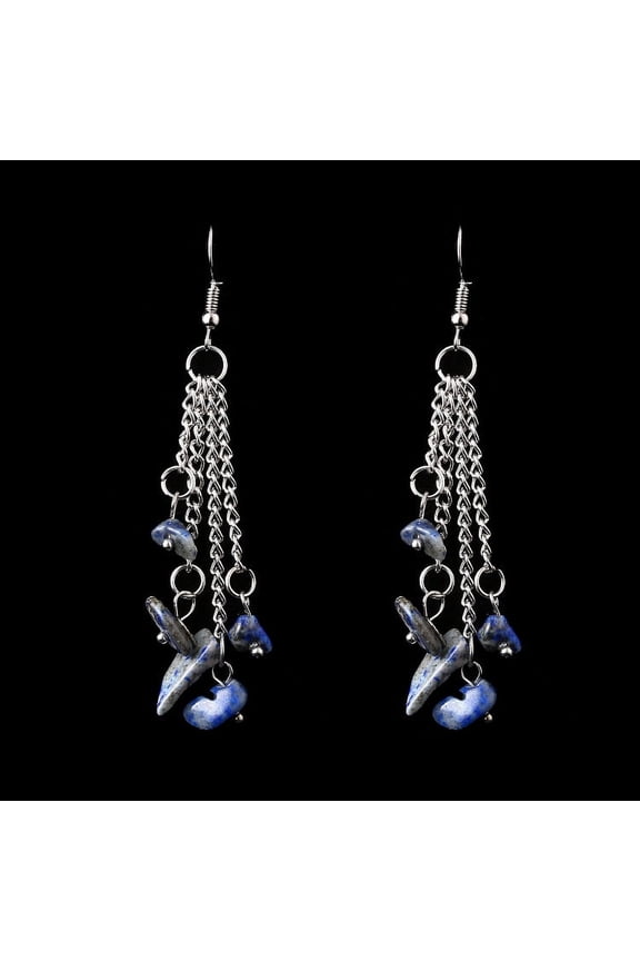 Personalized Natural Stone Earrings, Handmade Natural Crystal Stone Multi layer Chain Tassel Beaded Earrings (Blue)
