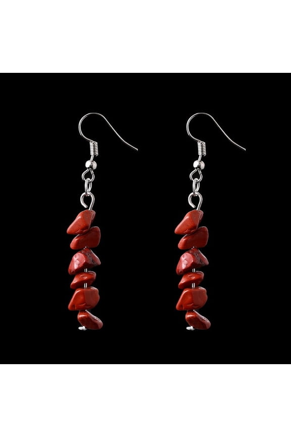 Personalized Natural Stone Earrings, Irregular Natural Crystal Stone Beaded Earrings, Multi color Tassel Earrings (Deep Red)