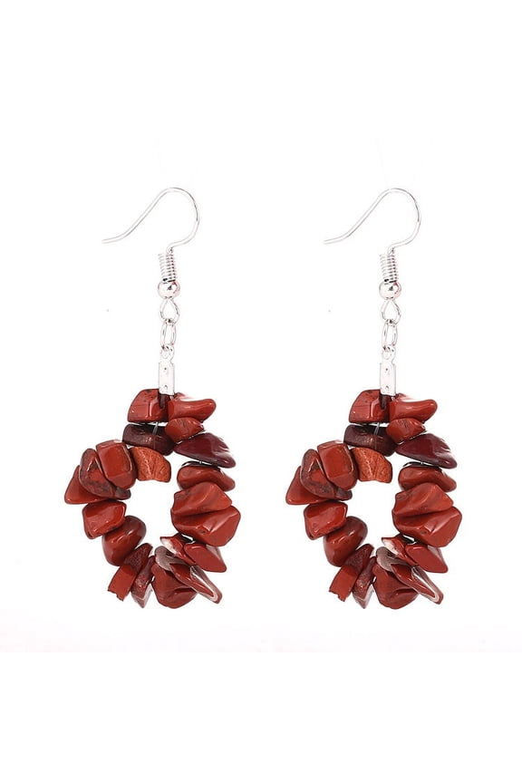 Personalized Natural Stone Earrings, Irregular Natural Stone Beads Hanging Earrings (Dark Red)