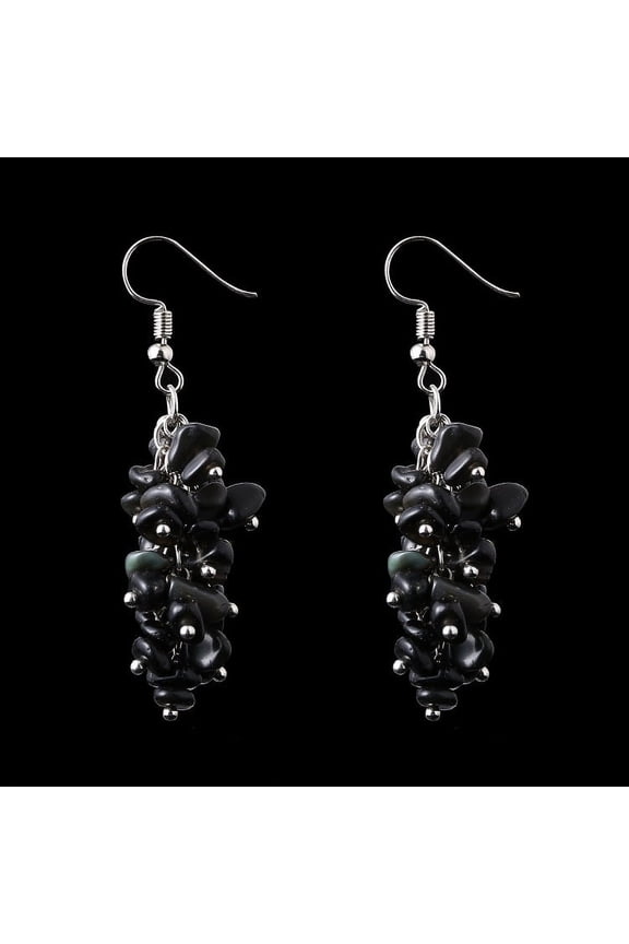 Personalized Natural Stone Earrings, Irregular Natural Stone Fringe Long Hanging Earrings (Black)