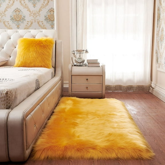 ERDOUY Plush Table Runner,Faux Sheepskin Decorative Shaggy Dresser Scarf,Not-Slip Desk Pad,Luxury False Fur Dresser Tablecloth-Golden camel 75x150cm(29.53x59.06inch)