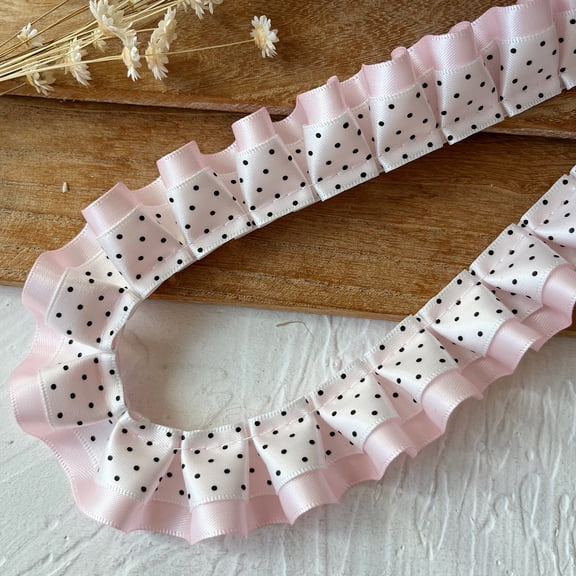 ERDOUY Polka Dot Pleated Lace Trimming Double Layer 118.110.98 Inch, Vintage Decorative Edge Lace Ribbon for Clothing, Home Decor & Craft Projects,Style 15