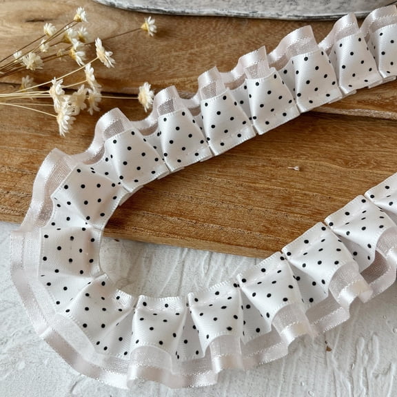 ERDOUY Polka Dot Pleated Lace Trimming Double Layer 118.110.98 Inch, Vintage Decorative Edge Lace Ribbon for Clothing, Home Decor & Craft Projects,Style 23