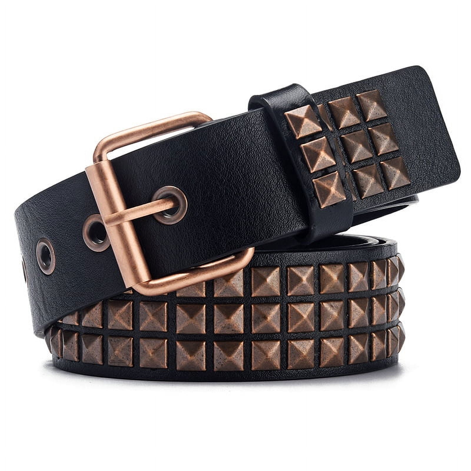 Punk Leather Belt,Women Men Goth Pyramid Studded Square Beads Rivet Jeans Belts (C), One Size