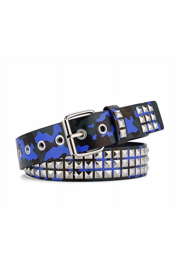 Punk Leather Belt,Women Men Goth Pyramid Studded Square Beads Rivet Jeans Belts (H), One Size