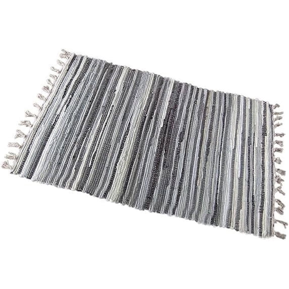 ERDOUY Rag Rug, Machine Washable Cotton Reversible Rag Rug Hand Woven Multi Color Striped Area Rug Floor Rugs for Bedroom, Living Room, Kitchen and Laundry Room (20" x 31", Grey)