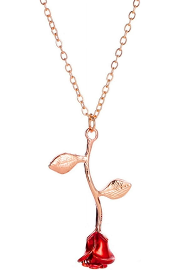 Rose Pendant Necklace, Mothers Day Christmas Birthday Gift Jewelry for Her (Rose Gold)