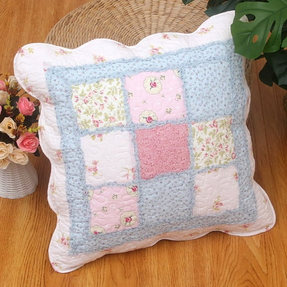 ERDOUY Set of 2 Quilted 100% Cotton Boho Throw Pillow Covers 18" x 18" Farmhouse Country Floral Patchwork Decorative Cushion Cover, Patchwork Flower R