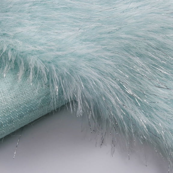 ERDOUY Shiny Silver Filamentary Long Pile Plush Fabric 39x63 Inch, Soft Fluffy Faux Fur Fabric Ideal for DIY Craft Projects, Costumes, Bags, Carpets & Home Decor, Blue