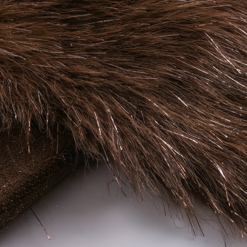 ERDOUY Shiny Silver Filamentary Long Pile Plush Fabric 39x63 Inch, Soft Fluffy Faux Fur Fabric Ideal for DIY Craft Projects, Costumes, Bags, Carpets & Home Decor, Brown