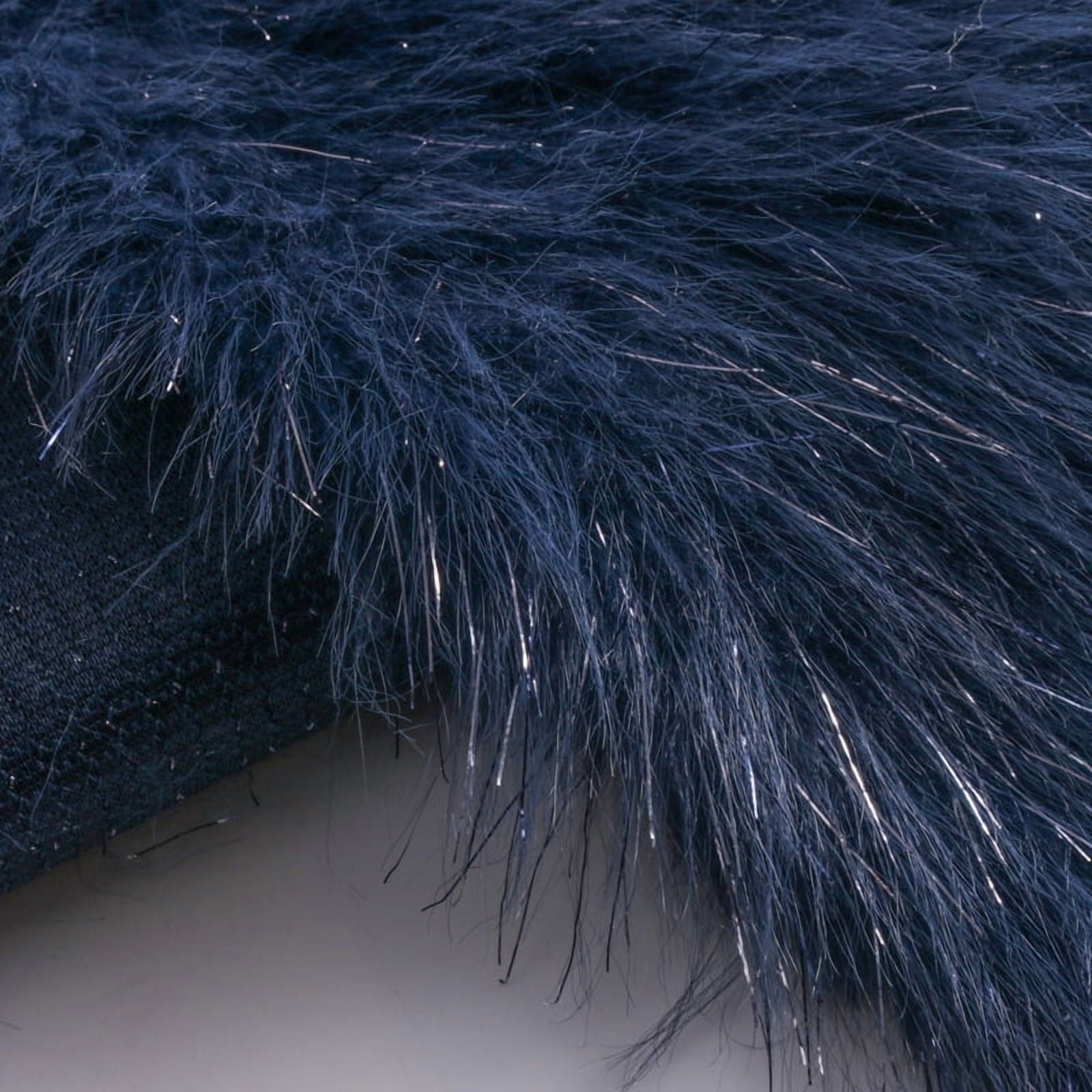 ERDOUY Shiny Silver Filamentary Long Pile Plush Fabric 39x63 Inch, Soft Fluffy Faux Fur Fabric Ideal for DIY Craft Projects, Costumes, Bags, Carpets & Home Decor, Dark Blue