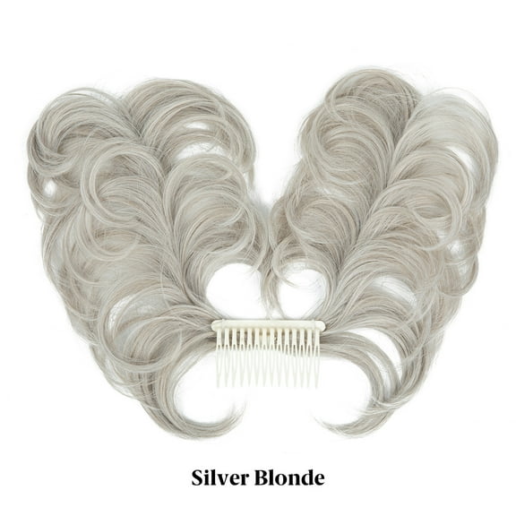 ERDOUY Short Natural Straight Messy Bun Hair Piece, Side Comb Clip-in Hairpiece for Women with Versatile Adjustable Styles & Effortless Styling，Silver Blonde