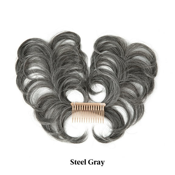 ERDOUY Short Natural Straight Messy Bun Hair Piece, Side Comb Clip-in Hairpiece for Women with Versatile Adjustable Styles & Effortless Styling,Steel Gray