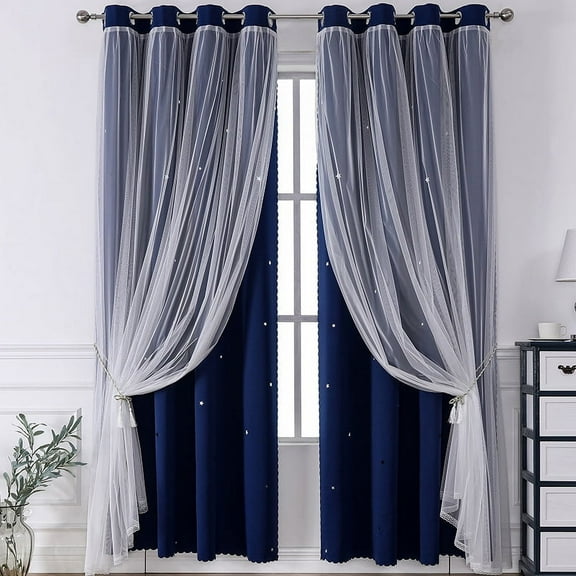 ERDOUY Simplicity style Perforated Curtain Treatments,Shading Curtain Suitable for Bedroom,Living Room,Kitchen1 Panels 51.1" L x39.3"WNavy Blue A83