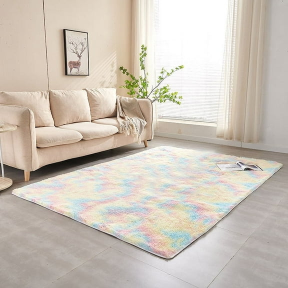 ERDOUY Solid Color Plush Table Runner,Faux Sheepskin Decorative Shaggy Dresser Scarf,Not-Slip Desk Pad,Luxury False Fur Dresser Tablecloth-Tie dye rainbow color 180x260cm(70.87x102.36inch)