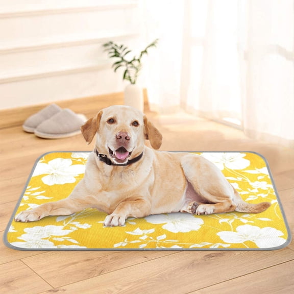 Pet Cooling Pad Foldable Self Cooling Mat Breathable Pet Cushion Sleep Pad for Dogs and Cats White Floral Silhouettes S