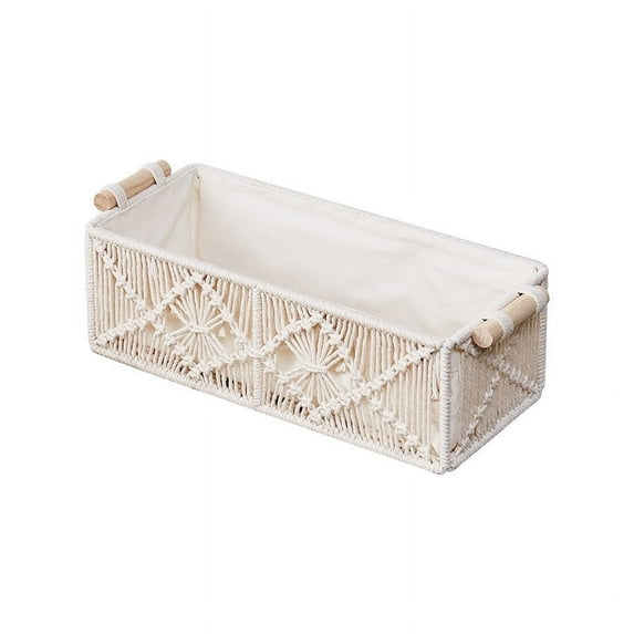ERDOUY Storage Baskets Boho Decor Box Handmade Woven Decorative Countertop Toilet Tank Shelf Cabinet Organizer for Bedroom Livingroom Home, 11.8*5.5*3.9inch Ivory