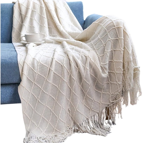 ERDOUY Super Ultra Soft Sofa Knitted Blanket, Lightweight Travel Delicate Weave Pattern with for Bed, Sofa and Living Room,White