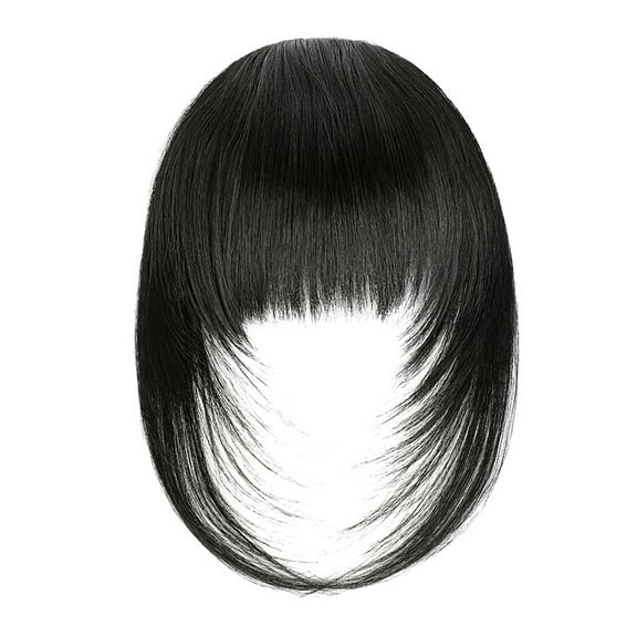 ERDOUY Synthetic Fiber Clip-On French Bangs Extensions, Women's Thick Fringe Hairpieces with Temple Clips, Easy-to-Wear Clip In Bangs Hair Accessories, Black