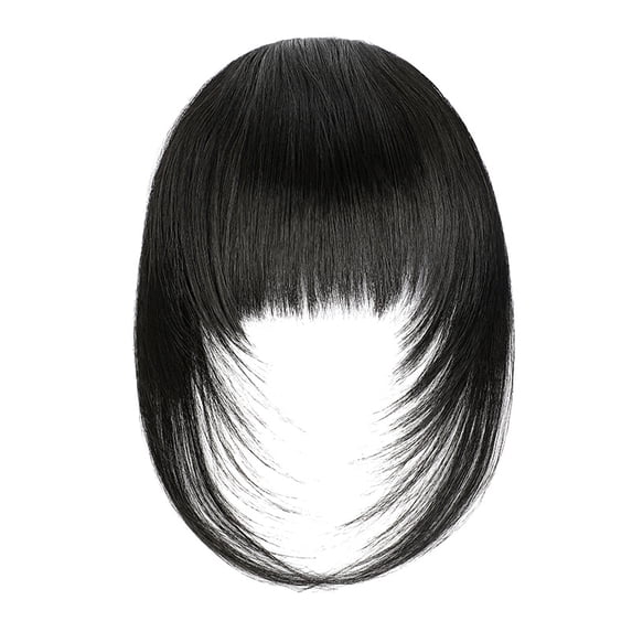 ERDOUY Synthetic Fiber Clip-On French Bangs Extensions, Women's Thick Fringe Hairpieces with Temple Clips, Easy-to-Wear Clip In Bangs Hair Accessories, Black