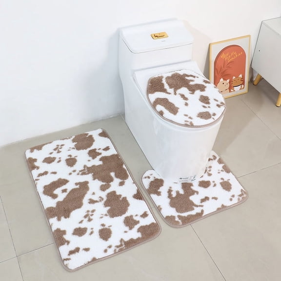 ERDOUY Three-piece setLuxury Bathroom Rug Mat, Extra Soft and Absorbent Microfiber Bath Rugs, Non-Slip Plush Shaggy Bath Carpet, Machine Wash Dry, Bath Mats for Bathroom Floor,Beige White Stripes