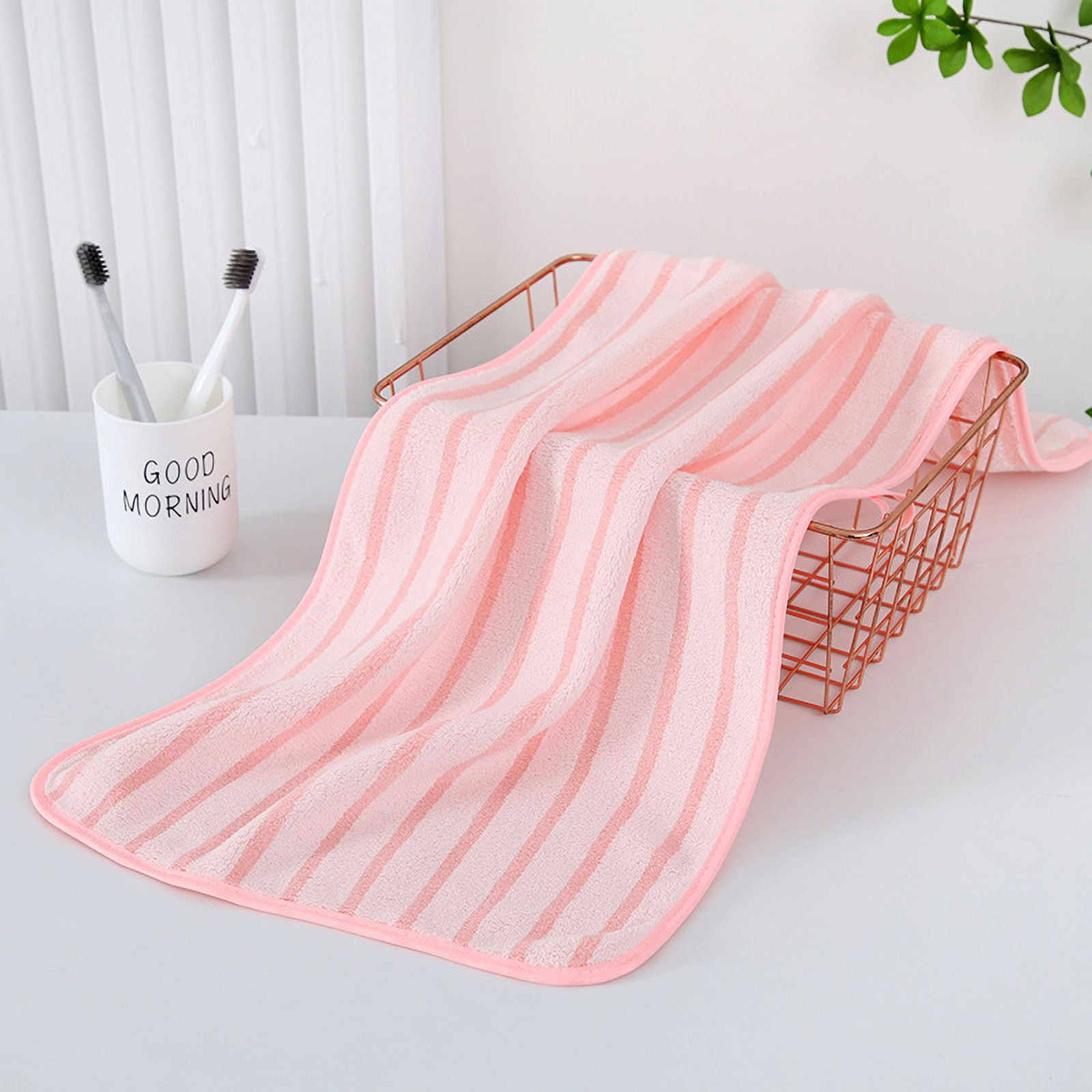 ERDOUY Towels 1Piece 13.78x29.53inch Coral fleece vertical striped