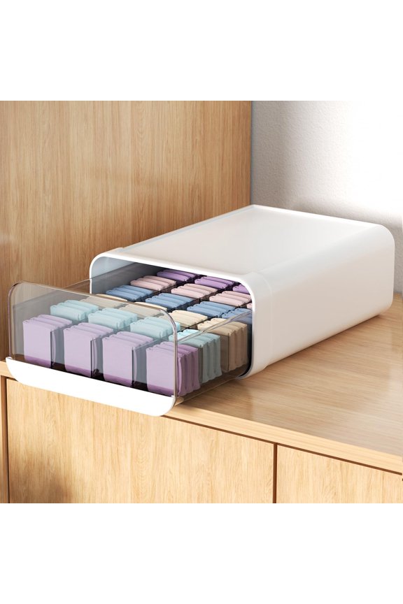 Underwear Organizer Drawer, 24 Cells Plastic Sock Underwear Storage Drawer, Stackable Closet Organizers and Storage Box for Bras, Socks, Scarves, Ties, Belt 10.2*15.7*5.5inchWhite