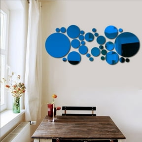 ERDOUY Wall Mirror, 26 PCS Acrylic Mirror Stick on Mirrors for Wall, Removable Peel and Stick Wall Decals for Home Living Room Bedroom (Blue)